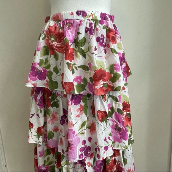 Abercrombie & Fitch Drama Tiered Maxi Skirt Sz sp Tomato Girl Pink Floral Y2K - Picture 4 of 12